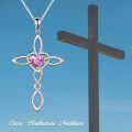 wholesale 925 Sterling Silver White Gold Plated Celtic Cross Heart Citrine Pendant Necklace-0-41