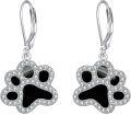 wholesale 925 Sterling Silver Black Enamel Dog Paw Print Leverback Drop Dangle Earrings for Women and Girls-0-0