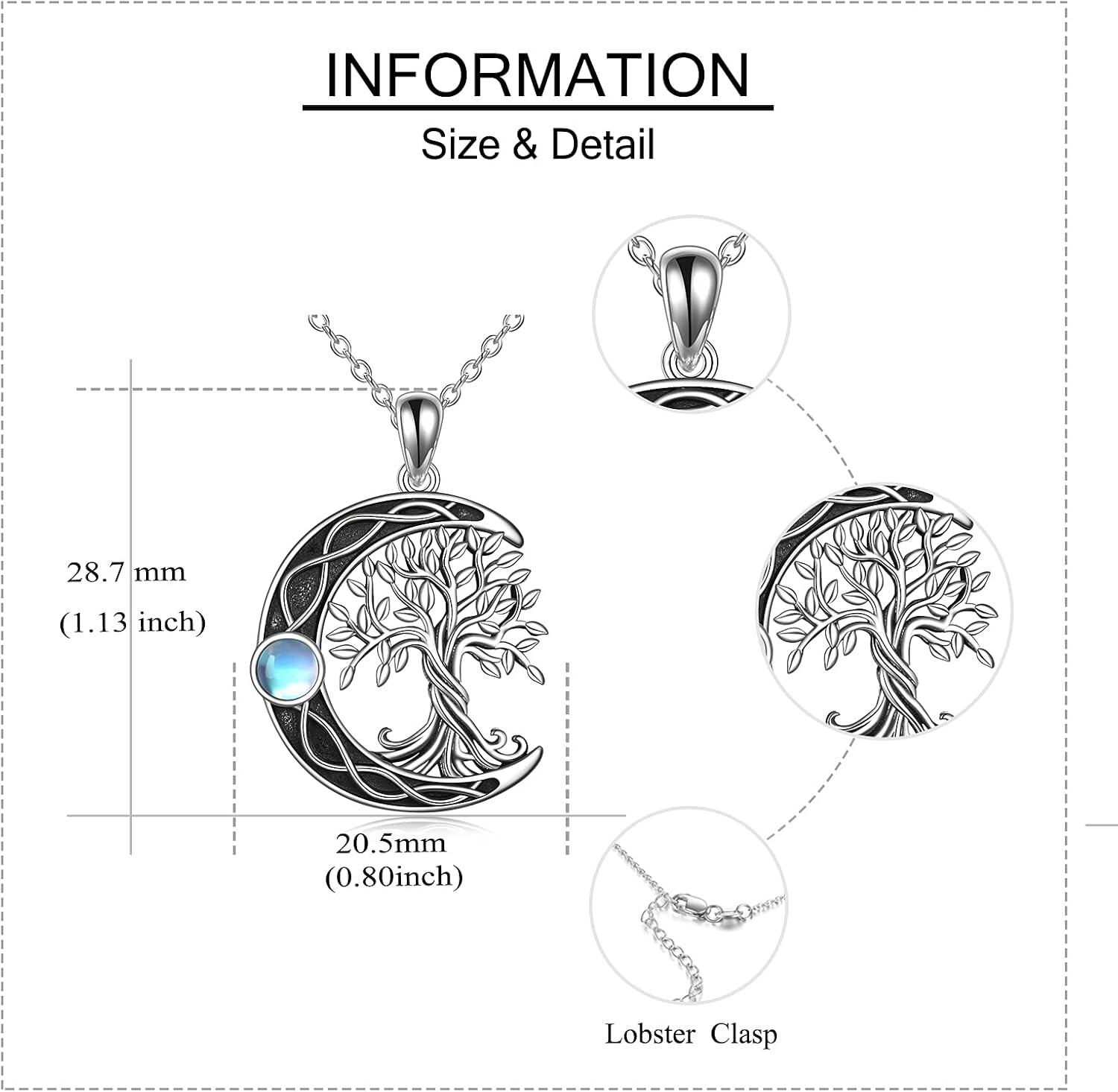 925 Sterling Silver Moonstone Celtic Knot Tree of Life Pendant Necklace-0-4