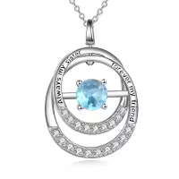TOUPOP Sterling Silver Blue Topaz Sister Pendant Necklace-undefined