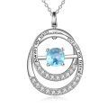 TOUPOP Sterling Silver Blue Topaz Sister Pendant Necklace-0-0