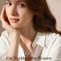 wholesale Sterling Silver Blue Crystal Cat Necklace for Women Mom Birthday Gift-0-14