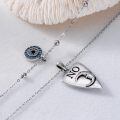 wholesale S925 Sterling Silver & Oxidized Bead Double-Layered Evil Eye Sun Moon Necklace - Blue Evil Eye Pendant, 16-18 Inch, Gift Box-0-3