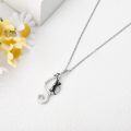 wholesale 925 Sterling Silver Musical Note Cat Pendant Necklace with Black Onyx Gemstone Jewellery Gifts for Women-0-2