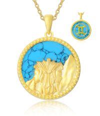wholesale 925 Sterling Silver Virgo Zodiac Pendant Necklace Wholesale With Turquoise Inlay-5-Gemini(0521-0621)