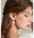 wholesale 925 Sterling Silver Teardrop Blue Opal Butterfly Drop Earrings-0-3