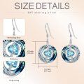 wholesale 925 Sterling Silver Purple Heart & Blue Swarovski Crystals Round Drop Earrings for Women-0-29