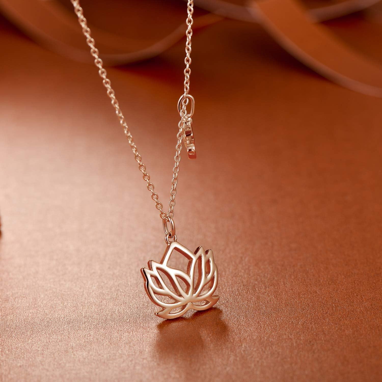 925 Sterling Silver OM Lotus Sideways Pendant Necklace w/ Inspirational Quote Gift Card for Women & Girls' Birthdays-0-4