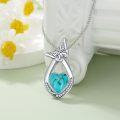 wholesale 925 Sterling Silver Heart-Shaped Turquoise and Cubic Zirconia Butterfly Pendant Necklace-0-2