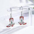 wholesale 925 Sterling Silver Red Enamel Cowboy Boot Cactus Drop Earrings-0-2