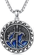 wholesale 925 Sterling Silver Poseidon Trident Blue Wave Pendant Necklace for Men's Greek Mythology -0-0