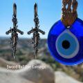 wholesale 925 Sterling Silver Dagger Earrings Wholesale With Blue Eyes-0-2