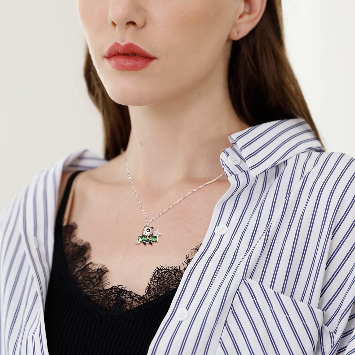 925 Sterling Silver Green Crystal Panda Charm Necklace for Women Mom Wife Gift-0-4