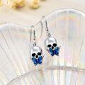 wholesale 925 Sterling Silver Blue Butterfly Skull Drop Earrings-0-1