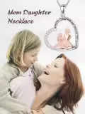 TOUPOP Sterling Silver & Stone Mom Daughter Necklace, I Love You Mom Jewelry Gift-0-1