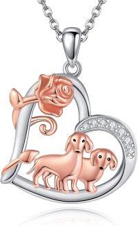 wholesale 925 Sterling Silver Rose & Dachshund Heart Pendant Necklace for Women-Dachshund