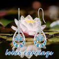 wholesale 925 Sterling Silver Teardrop Blue Enamel Flower Drop Earrings with Celtic Knot and Turquoise Accents-0-4