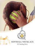 wholesale 925 Sterling Silver Softball Heart Pendant Necklace Sporty Gifts for Women Girls-0-1