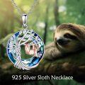 wholesale 925 Sterling Silver Blue Crystal Tree of Life Sloth Pendant Necklace-0-5