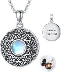 wholesale Sterling Silver Round Picture Locket Necklace Holds 2 Photos Jewelry Gift-Filigree Moonstone Locket+Photo+Text-Filigree Moonstone Locket Only