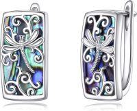 wholesale 925 Sterling Silver & Abalone Shell Dragonfly Hoop Earrings for Women, Hypoallergenic Dangle Earrings, Gift for Mom Wife Birthday Christmas-Dragonfly