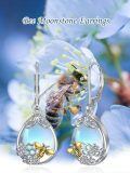 wholesale 925 Sterling Silver Honeycomb Bee Blue Topaz Drop Leverback Earrings-0-1