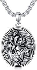 wholesale 925 Sterling Silver Saint Christopher Pendant with Angel and Child Design on an Adjustable Length Chain - Perfect for Men & Women (Length: 68cm)-0-0