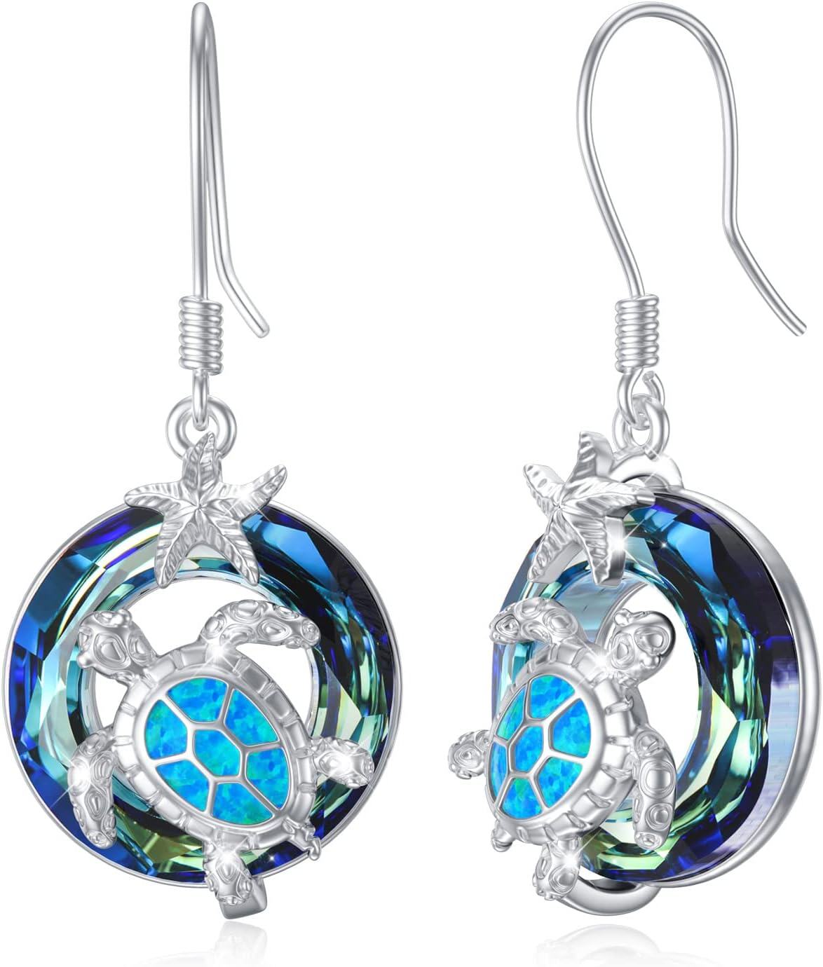 Sterling Silver Crystal Sea Turtle Dangle Earrings for Women Valentine s Day Gifts-Sea Turtle-Blue