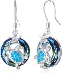 wholesale 925 Sterling Silver Blue Opal Crystal Sea Turtle Drop Earrings for Women Valentines Gift-Sea Turtle-Blue