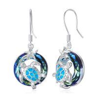 wholesale 925 Sterling Silver Blue Opal Crystal Sea Turtle Drop Earrings for Women Valentines Gift-Sea Turtle-Blue