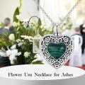 wholesale 925 Sterling Silver Heart Cremation Urn Necklace Oxidized Floral Amethyst Memorial Pendant-0-26