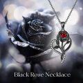 wholesale 925 Sterling Silver Gothic Rose Pendant Necklace with Red Stone and Black Skeleton Leaves Mothers Day Gifts for Women Men-0-3