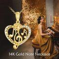 wholesale 14K Gold Heart Rose Musical Notes Pendant Necklace with Cubic Zirconia for Women Girls Mother's Day Gift-0-3