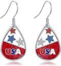 wholesale 925 Sterling Silver USA Teardrop Star & Stripes Drop Earrings-0-0