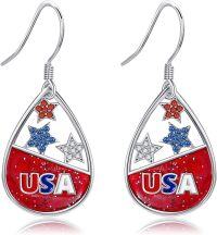 wholesale 925 Sterling Silver USA Teardrop Star & Stripes Drop Earrings-American Flag