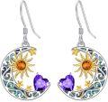wholesale 925 Sterling Silver Heart Birthstone Sun Moon Dangle Drop Earrings for Women Mom-0-0