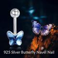 wholesale 925 Sterling Silver Butterfly Belly Button Ring for Women - Blue Crystal Body Jewelry-0-2