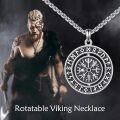 wholesale 925 Sterling Silver Round Compass Norse Runes Pendant Necklace for Men Women Adjustable Chain Vintage Viking s for Him Her-0-4