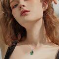wholesale 925 Sterling Silver Green Moss Agate Daffodil Floral Pendant Necklaces for Women-0-3