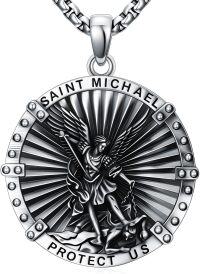wholesale 925 Sterling Silver Saint Michael Archangel Oval Round Medal Necklace with 22+2 Chain-A06-St Michael