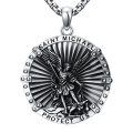 wholesale 925 Sterling Silver Saint Michael Protect Us Medal Pendant Necklace For Men Women-0-0