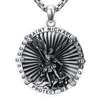 wholesale 925 Sterling Silver Saint Michael Protect Us Medal Pendant Necklace For Men Women-A06-St Michael