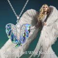 wholesale 925 Sterling Silver Abalone Shell Angel Wing Pendant Necklace with Cubic Zirconia Center Stone-0-4
