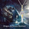 wholesale 925 Sterling Silver Viking Sword Pendant Necklace with Yin Yang and Stones Lucky Charm s for Her-0-5