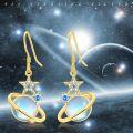 wholesale 925 Sterling Silver Moonstone Planet & Star Drop Earrings - Celestial Jewelry for Women-0-5