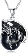 wholesale 925 Sterling Silver Metal Black Onyx Dragon Pendant Necklace for Women and Men - Valentines Gift Idea-0-0