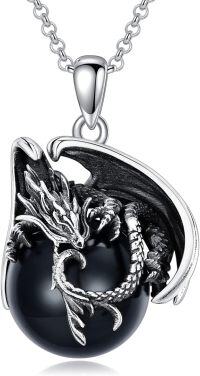 wholesale 925 Sterling Silver Metal Black Onyx Dragon Pendant Necklace for Women and Men - Valentines Gift Idea-Dragon Black Agate