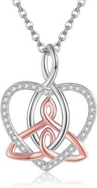 wholesale 925 Sterling Silver Celtic Knot Heart Pendant Necklace with Cubic Zirconia for Women Girls  45cm Chain Length-Motherhood