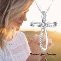 wholesale 925 Sterling Silver and White Diamond Cross Pendant Necklace for Women-0-5