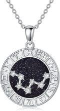 wholesale 925 Sterling Silver Aquarius Zodiac Sign Constellation Pendant Necklace with Black Glitter Stone and Cubic Zirconia for Women & Men-0-0